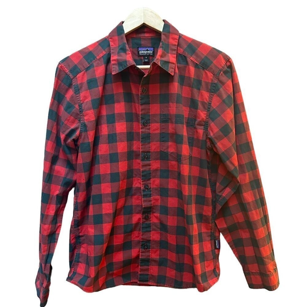Patagonia Shirt Organic Cotton Red &‎ Black Heritage Plaid Button-Up Men's Small